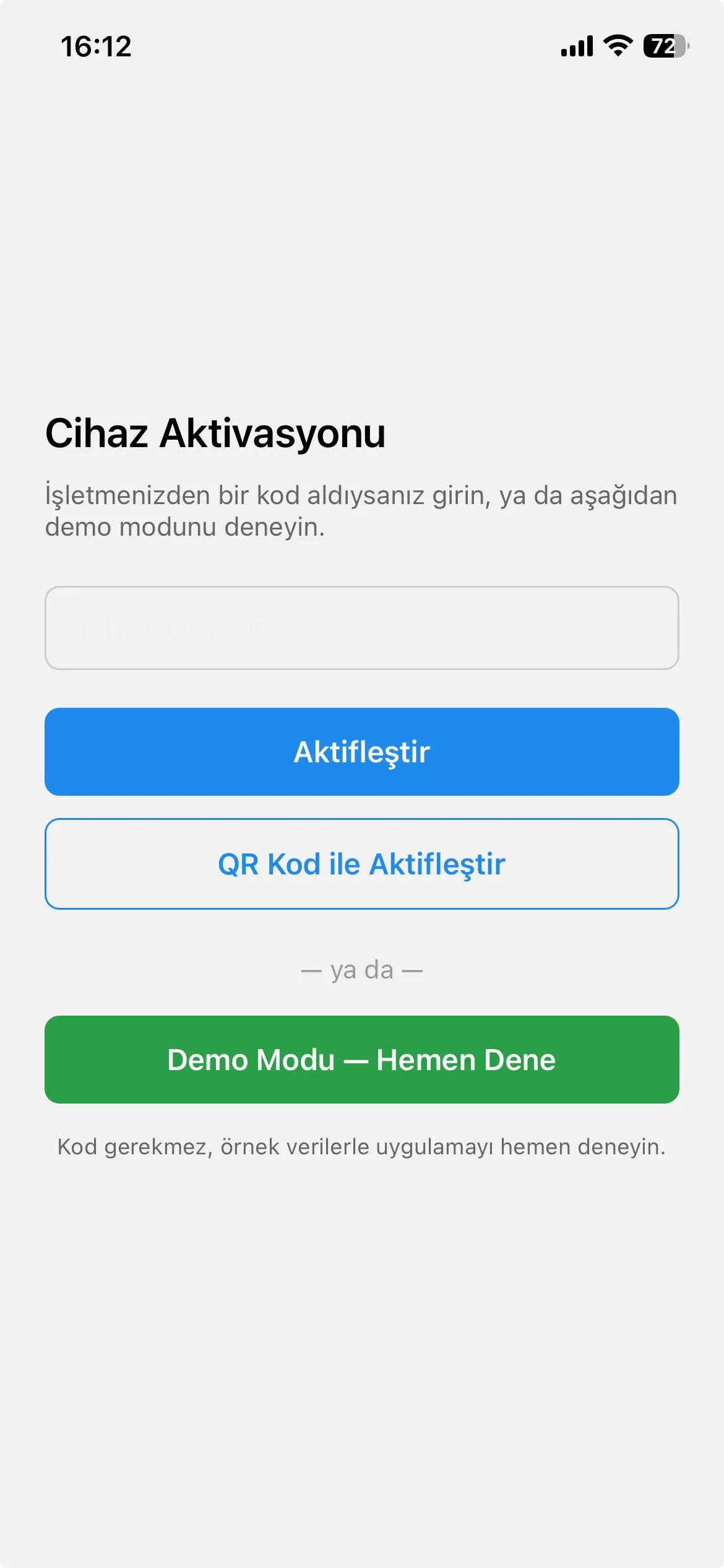 Cihaz aktivasyonu ekranı